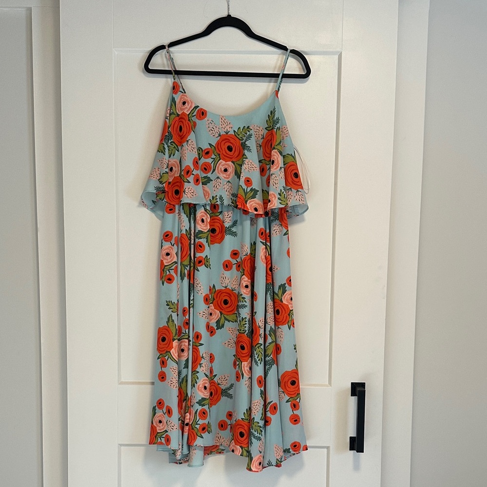 Paper Crown Floral Midi Dress in Blue and Red